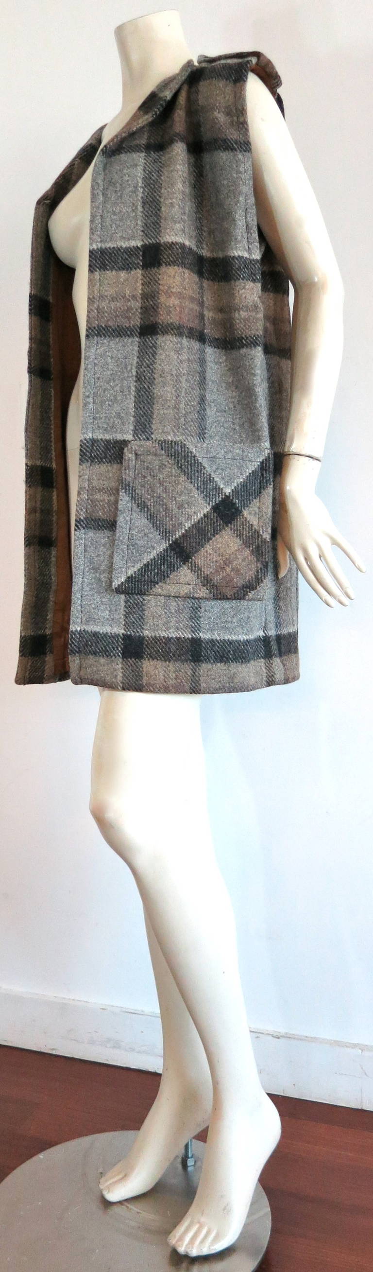 1970's BIBA Wool plaid sleeveless coat 2