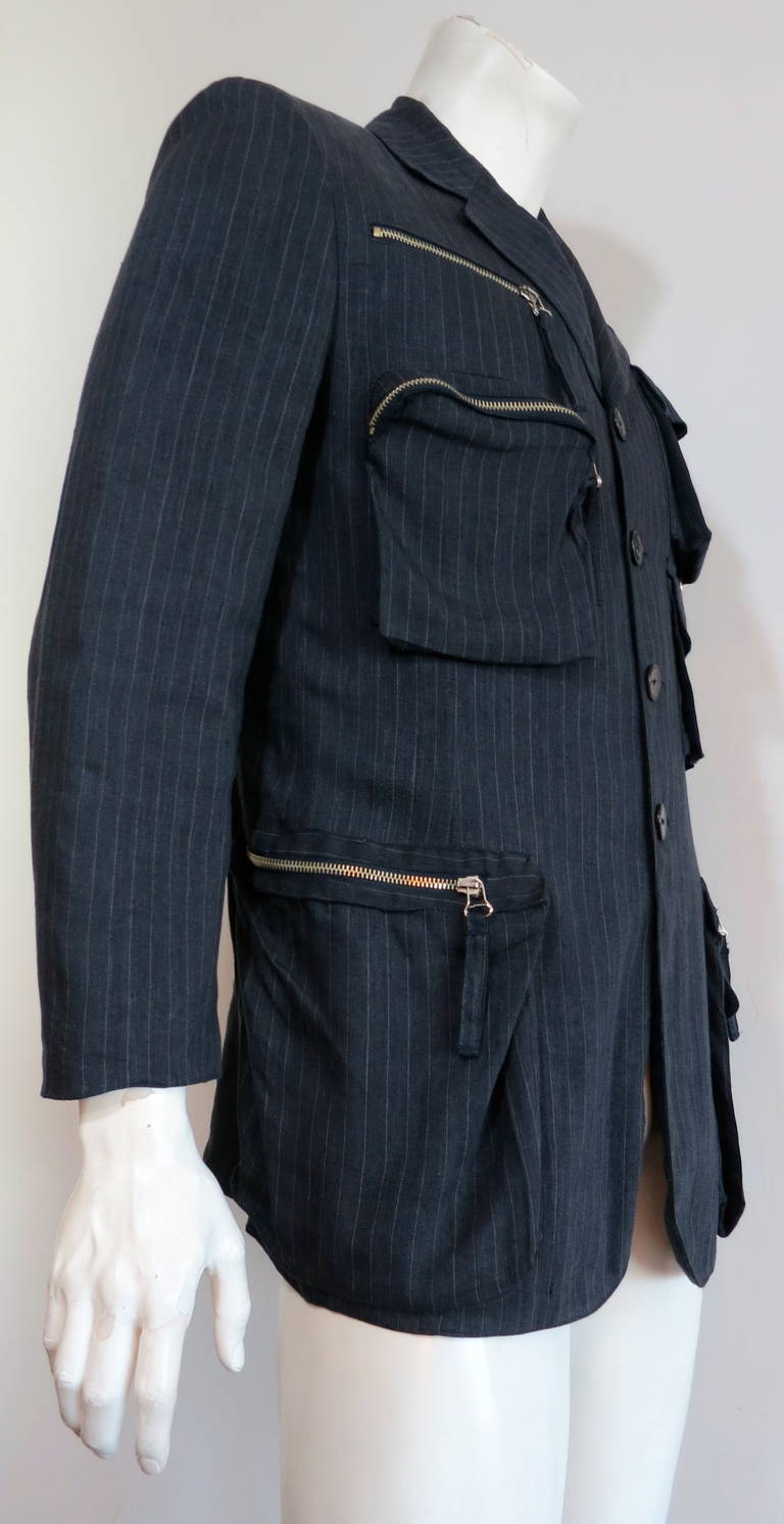 Black 1990's JEAN-PAUL GAULTIER Men's multi-pocket travel blazer jacket For Sale