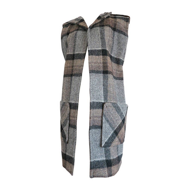 1970's BIBA Wool plaid sleeveless coat