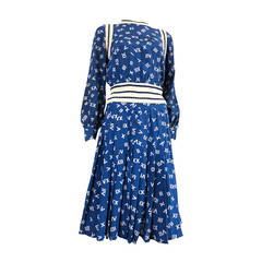 1970's CHLOE / LAGERFELD Silk numeral print blouse & skirt set