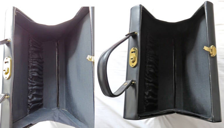 1950's 'Destination' black leather box travel purse 6