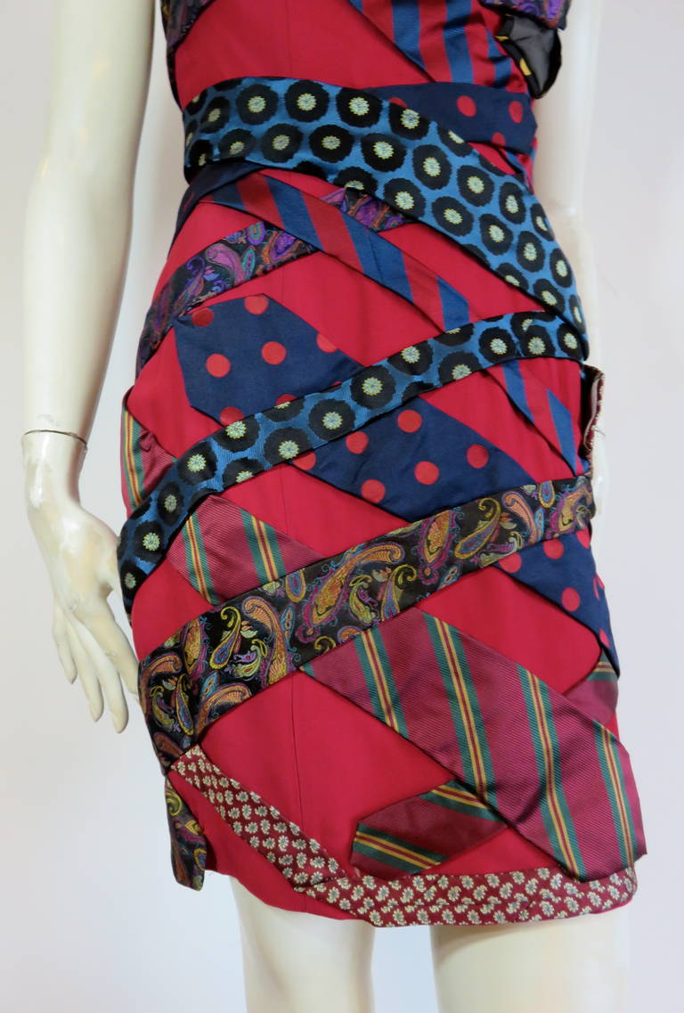 Women's 1980's MOSCHINO COUTURE Vintage silk tie dress For Sale