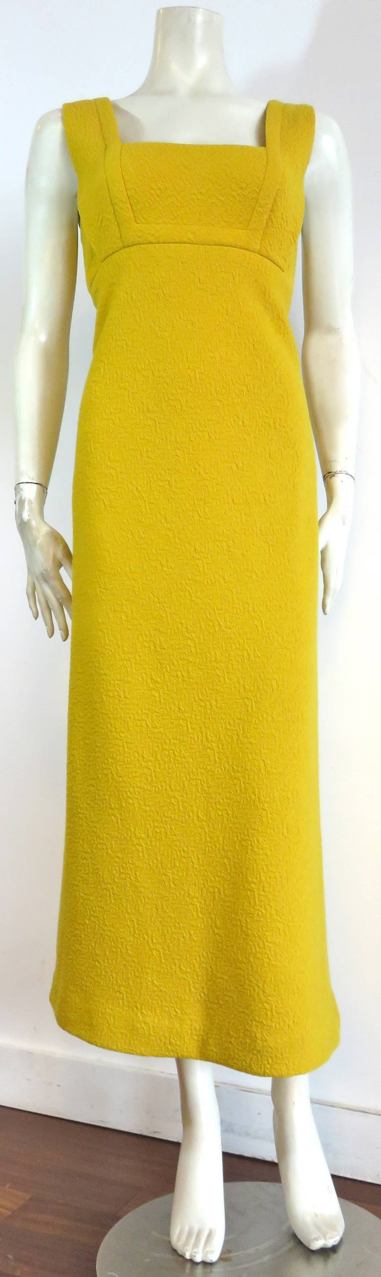 1960's GALANOS Yellow crepe empire dress For Sale 1