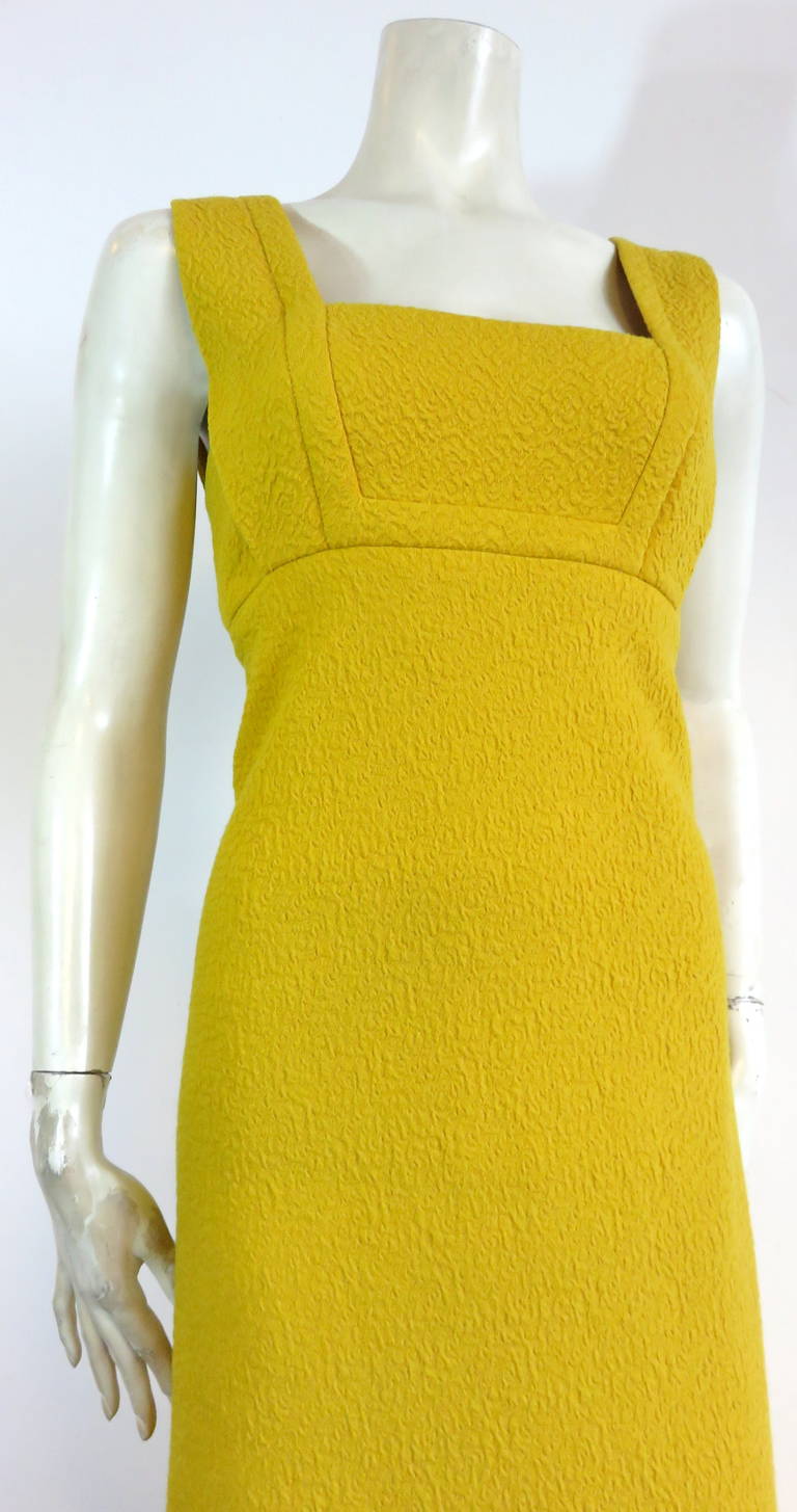 Women's 1960's GALANOS Yellow crepe empire dress For Sale