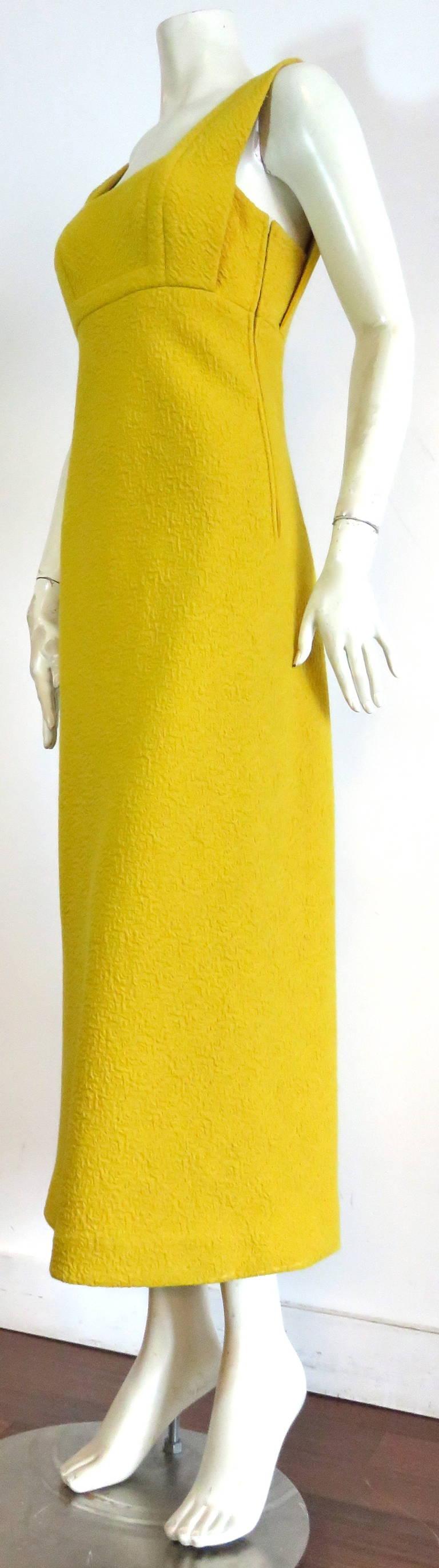 1960's GALANOS Yellow crepe empire dress For Sale 3