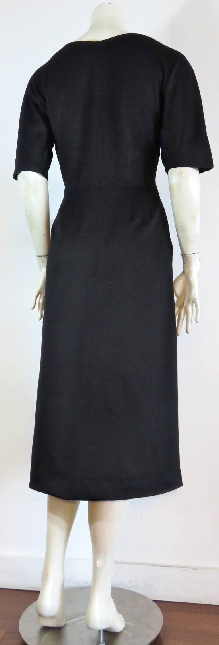 1950's HATTIE CARNEGIE Black wool cashmere dress For Sale 2