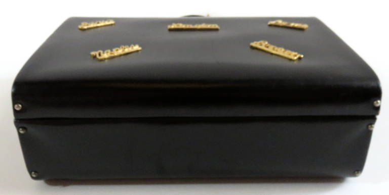 1950's 'Destination' black leather box travel purse 4