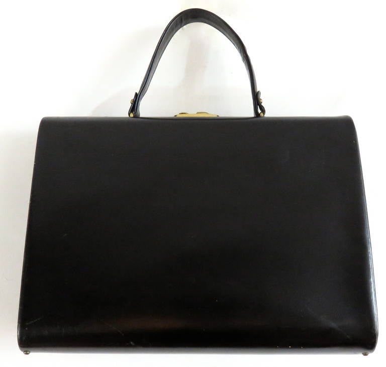1950's 'Destination' black leather box travel purse 5