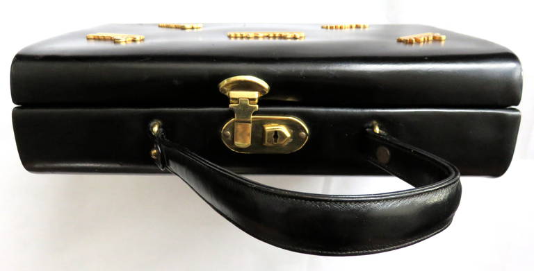 1950's 'Destination' black leather box travel purse 2