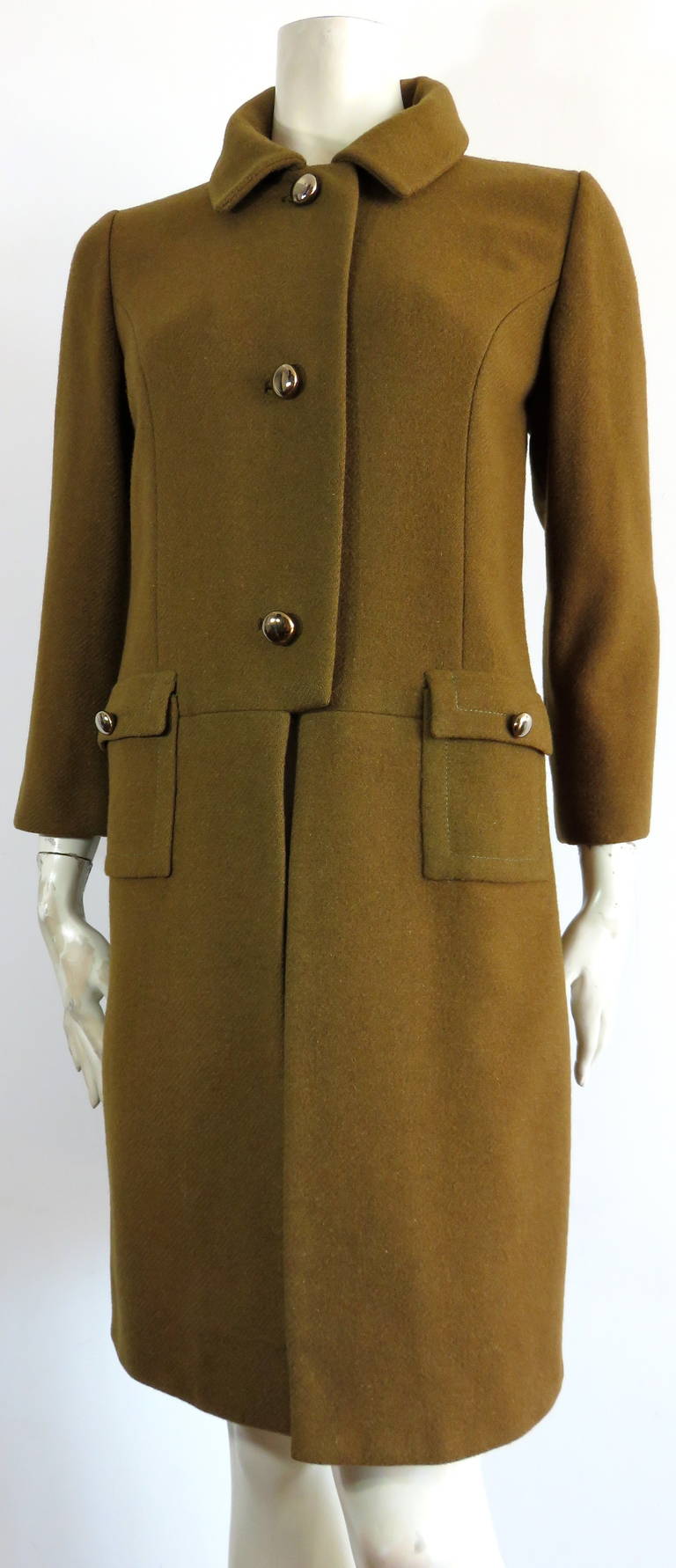 Brown 1950's FONTANA ROMA Olive wool coat For Sale