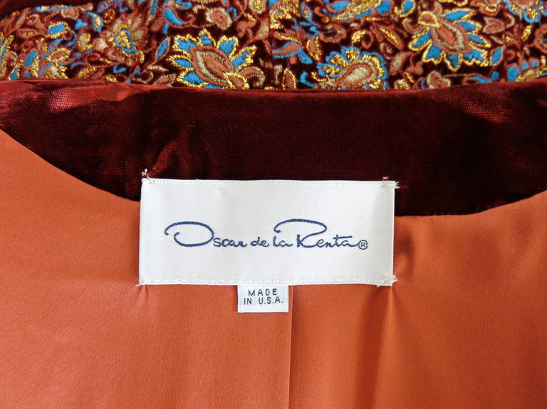 1980's OSCAR DE LA RENTA Embroidered velvet evening skirt suit For Sale 6