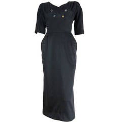 1950's HATTIE CARNEGIE Black wool cashmere dress