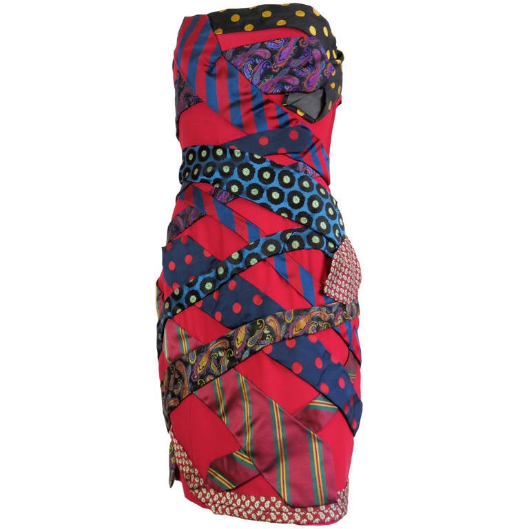 1980's MOSCHINO COUTURE Vintage silk tie dress For Sale