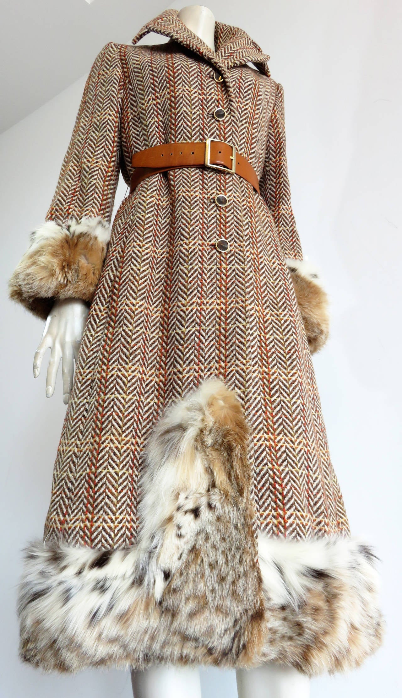 1970 CHRISTIAN DIOR NY Wool tweed & Lynx fur coat In Excellent Condition In Newport Beach, CA