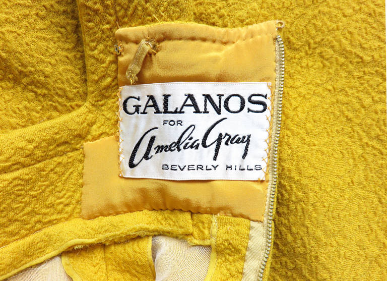 1960's GALANOS Yellow crepe empire dress For Sale 5