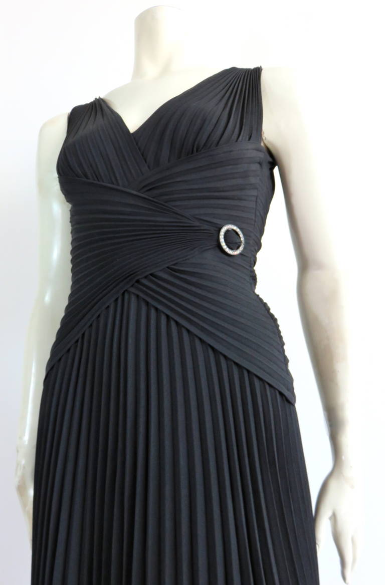 Black 1980's LORIS AZZARO Crystal pleated evening dress For Sale