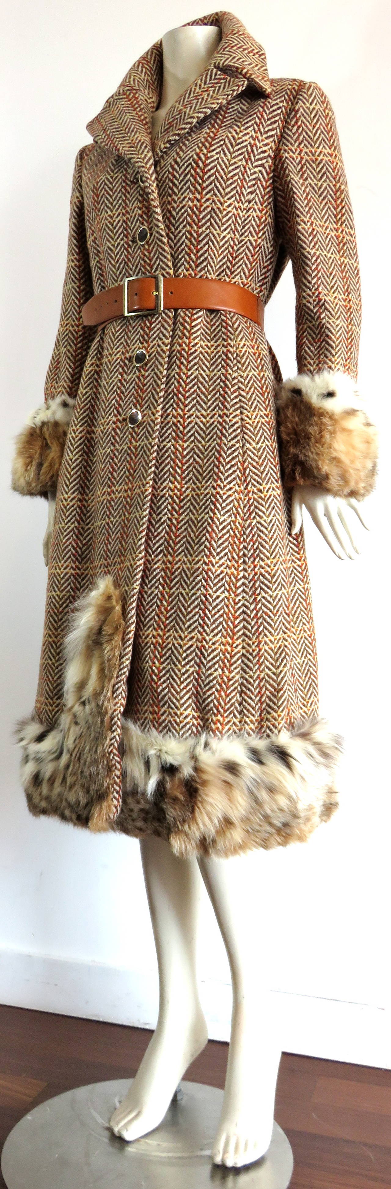 1970 CHRISTIAN DIOR NY Wool tweed & Lynx fur coat 4
