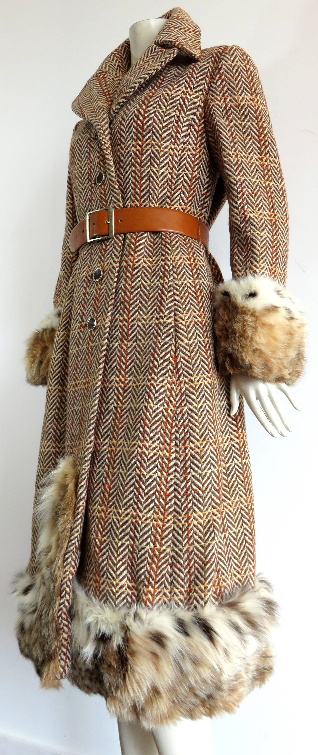 1970 CHRISTIAN DIOR NY Wool tweed & Lynx fur coat 1