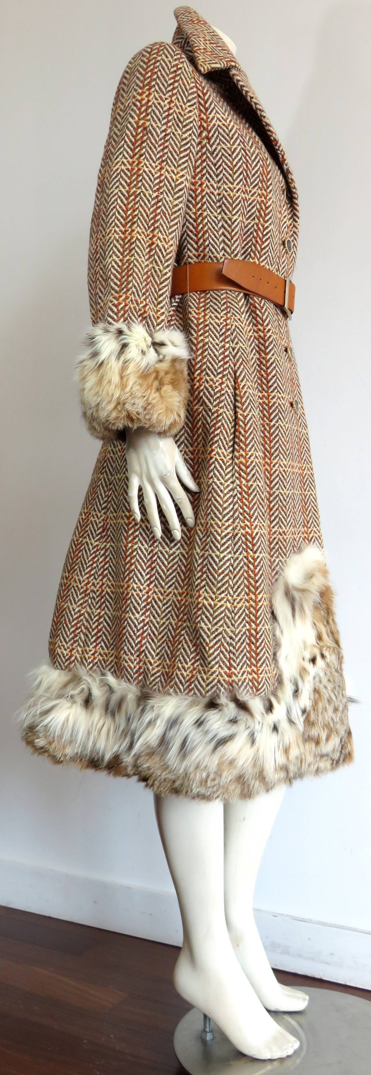 1970 CHRISTIAN DIOR NY Wool tweed & Lynx fur coat 3