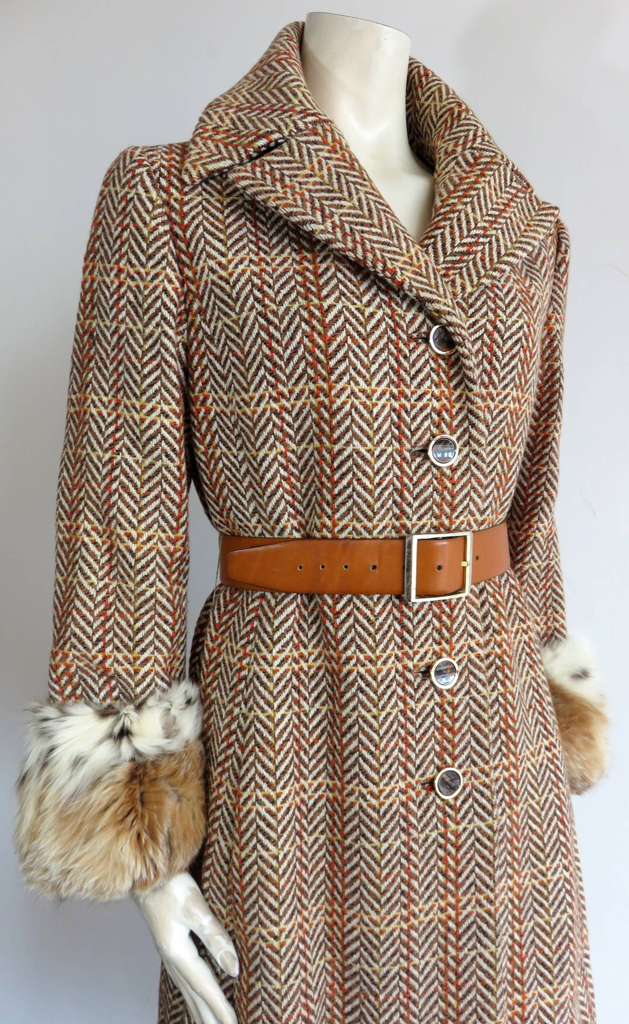 1970 CHRISTIAN DIOR NY Wool tweed & Lynx fur coat 2