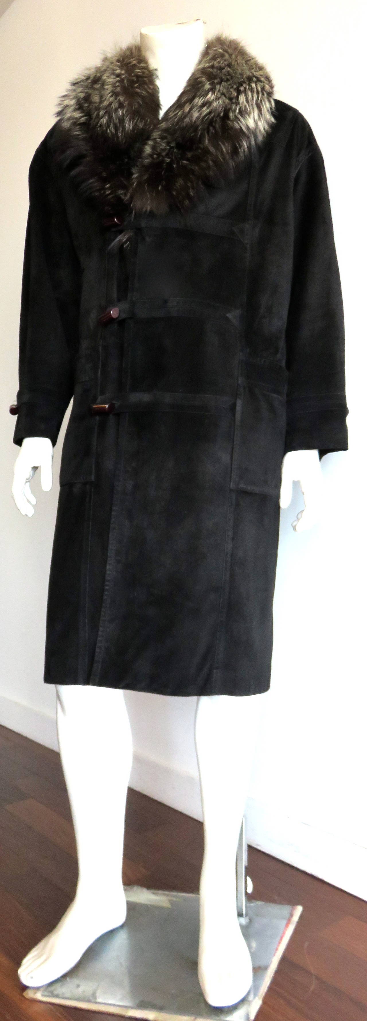 1980's ZILLI FRANCE Men's 'Corneille' calf suede fur lined coat In Good Condition For Sale In Newport Beach, CA