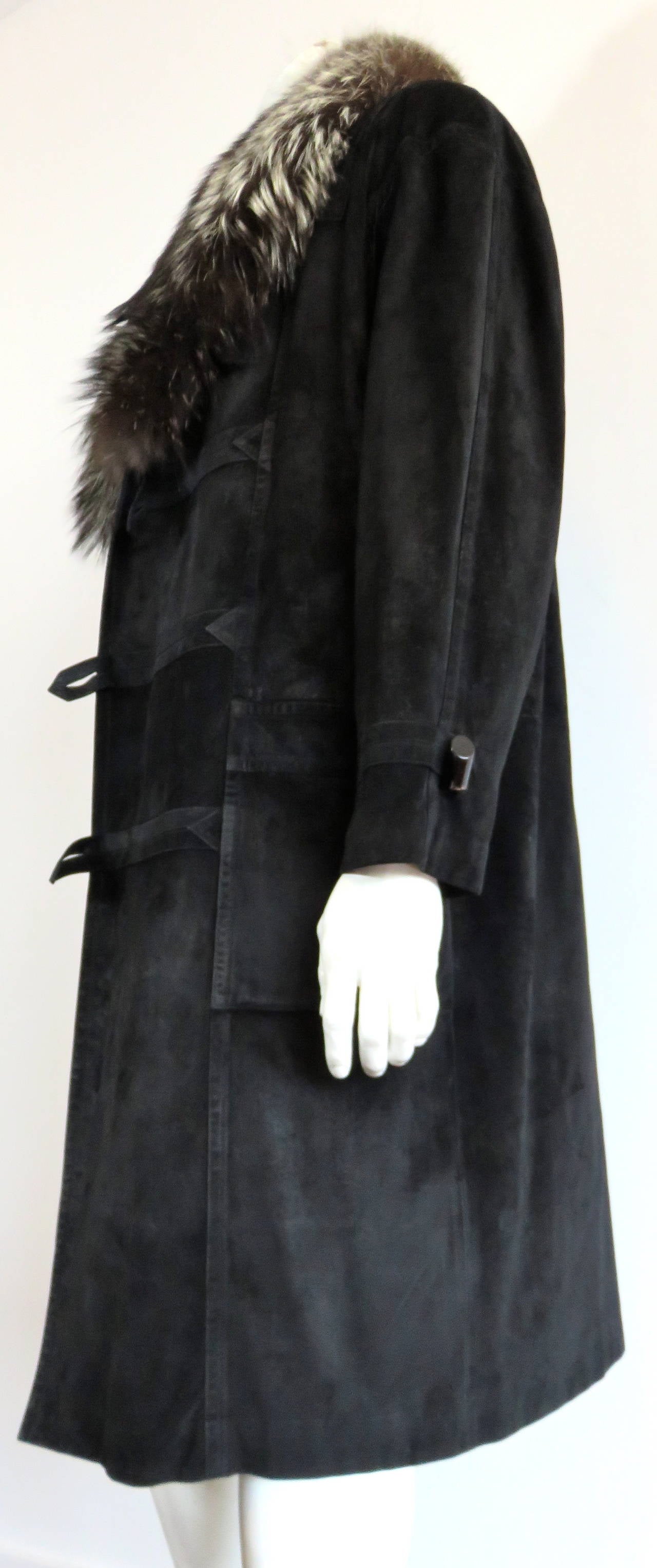 1980's ZILLI FRANCE Men's 'Corneille' calf suede fur lined coat For Sale 1