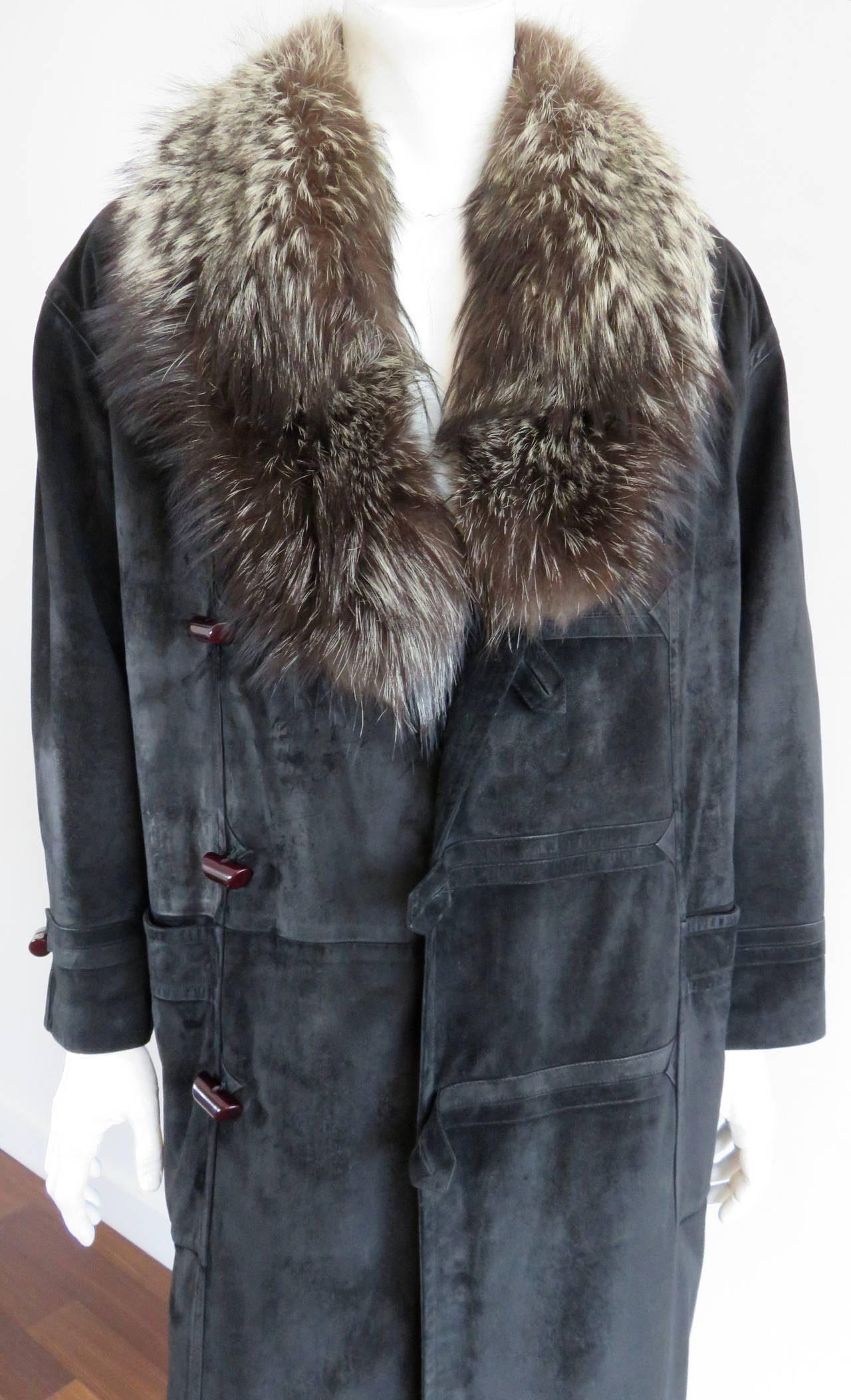 Women's 1980's ZILLI FRANCE Men's 'Corneille' calf suede fur lined coat For Sale