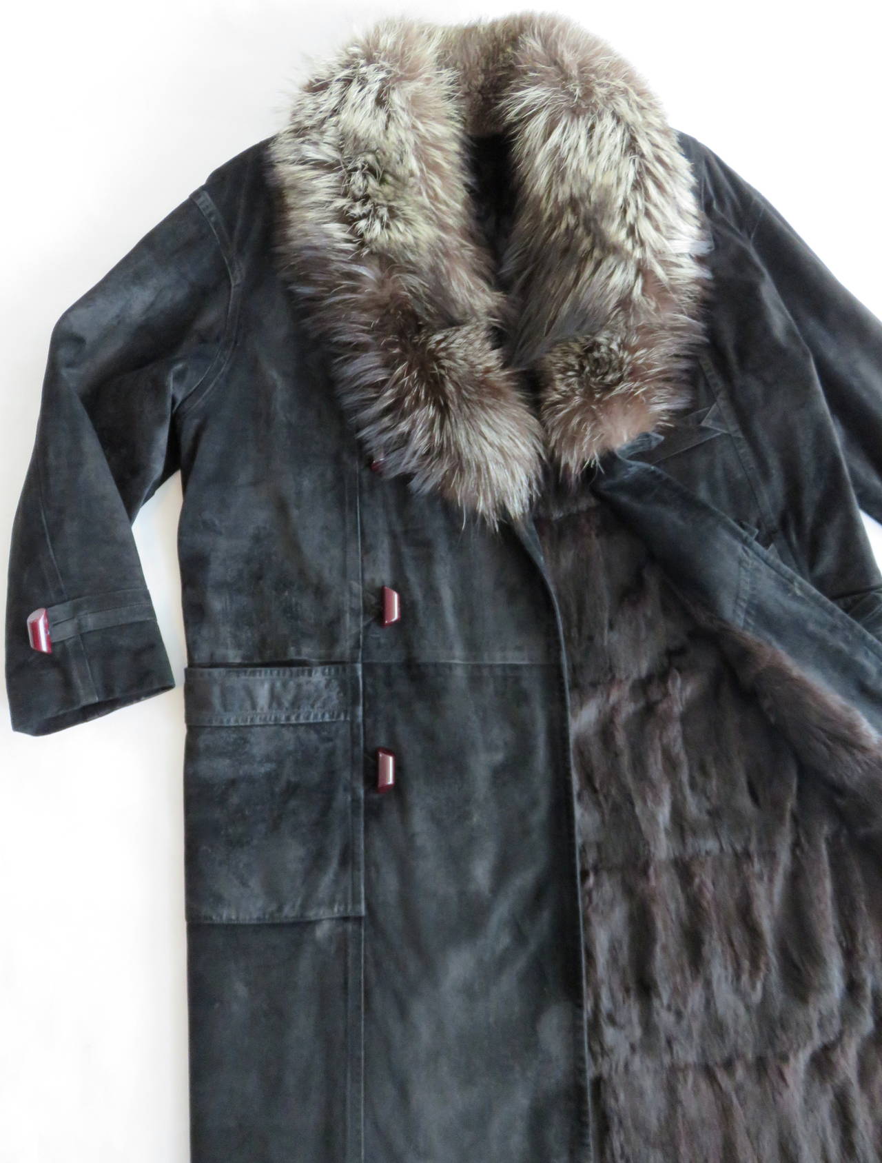 1980's ZILLI FRANCE Men's 'Corneille' calf suede fur lined coat For Sale 4