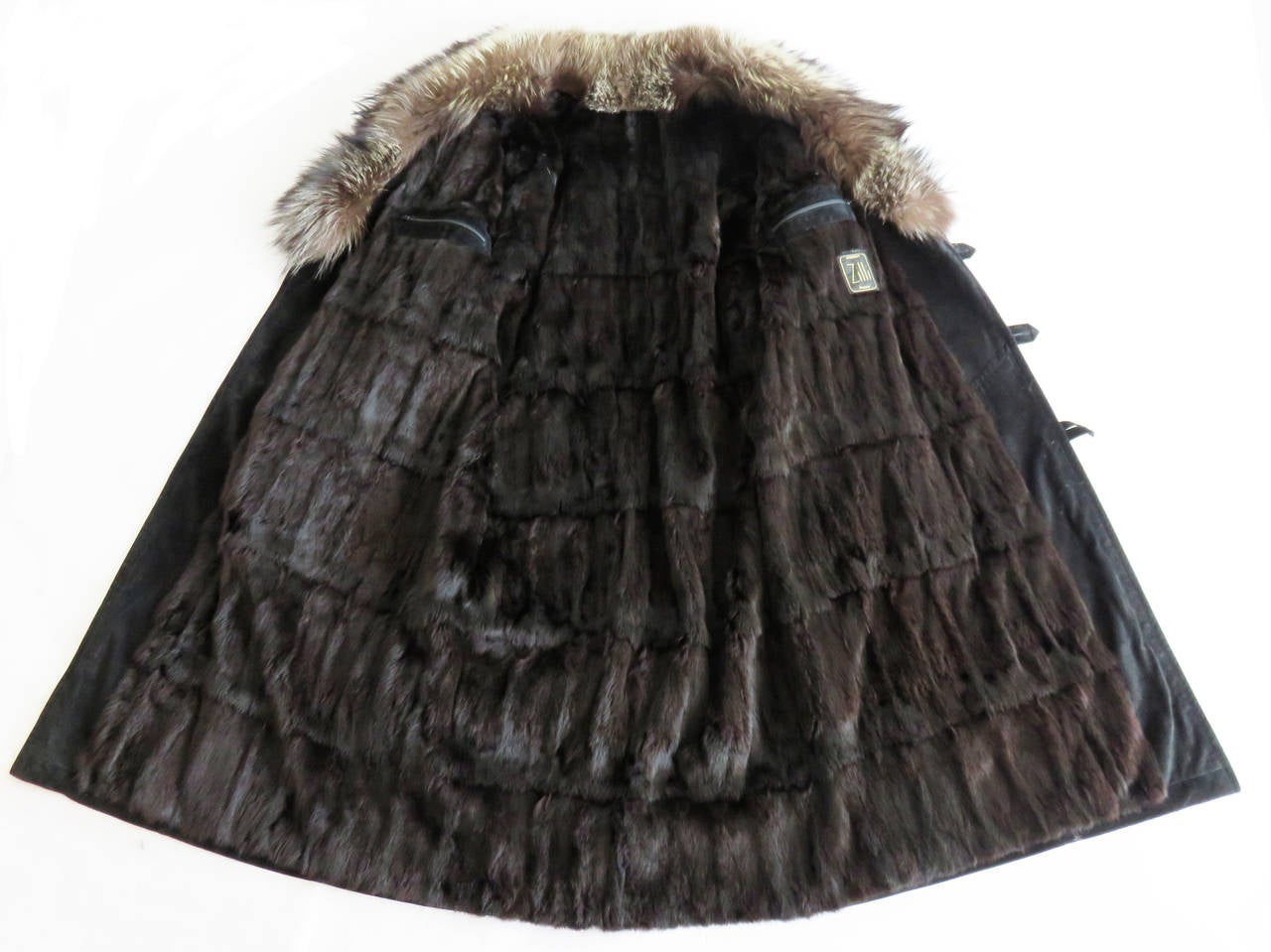 1980's ZILLI FRANCE Men's 'Corneille' calf suede fur lined coat For