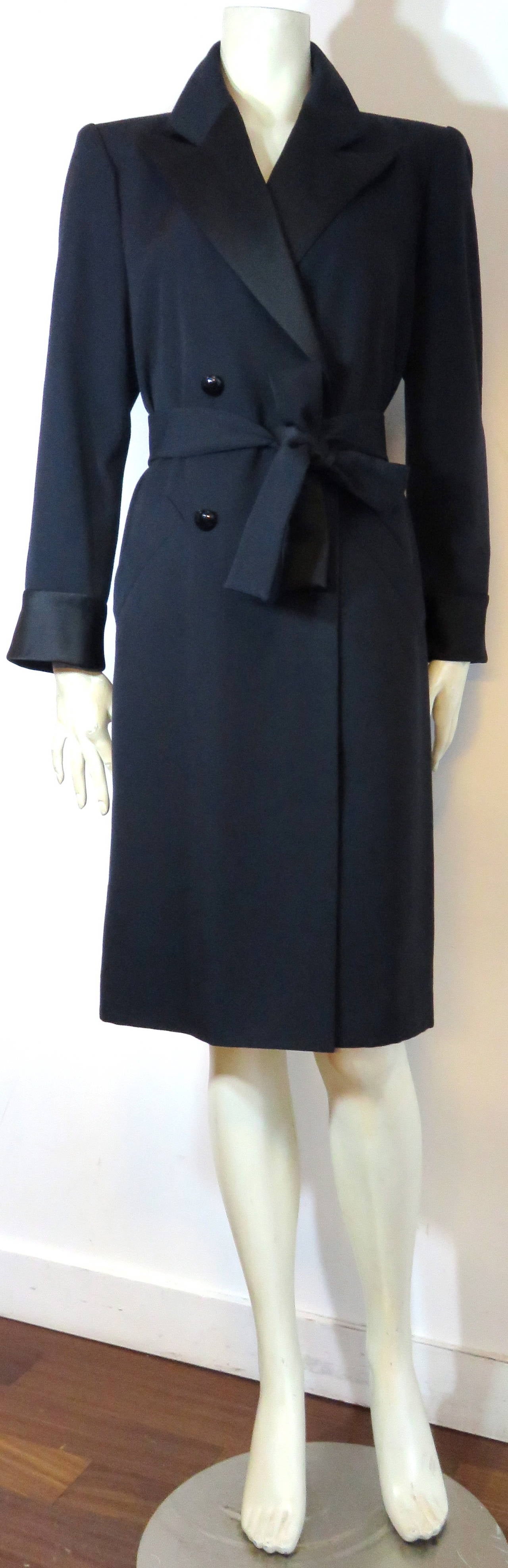 Black 1980's YVES SAINT LAURENT Tuxedo coat dress For Sale