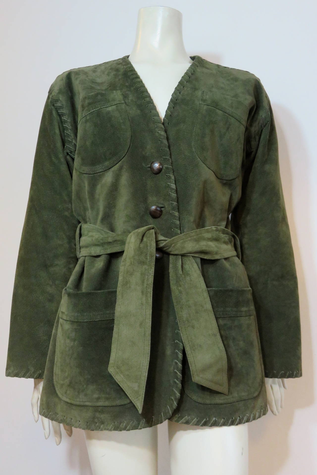 Gray 1970's YVES SAINT LAURENT Suede skin jacket & belt YSL For Sale