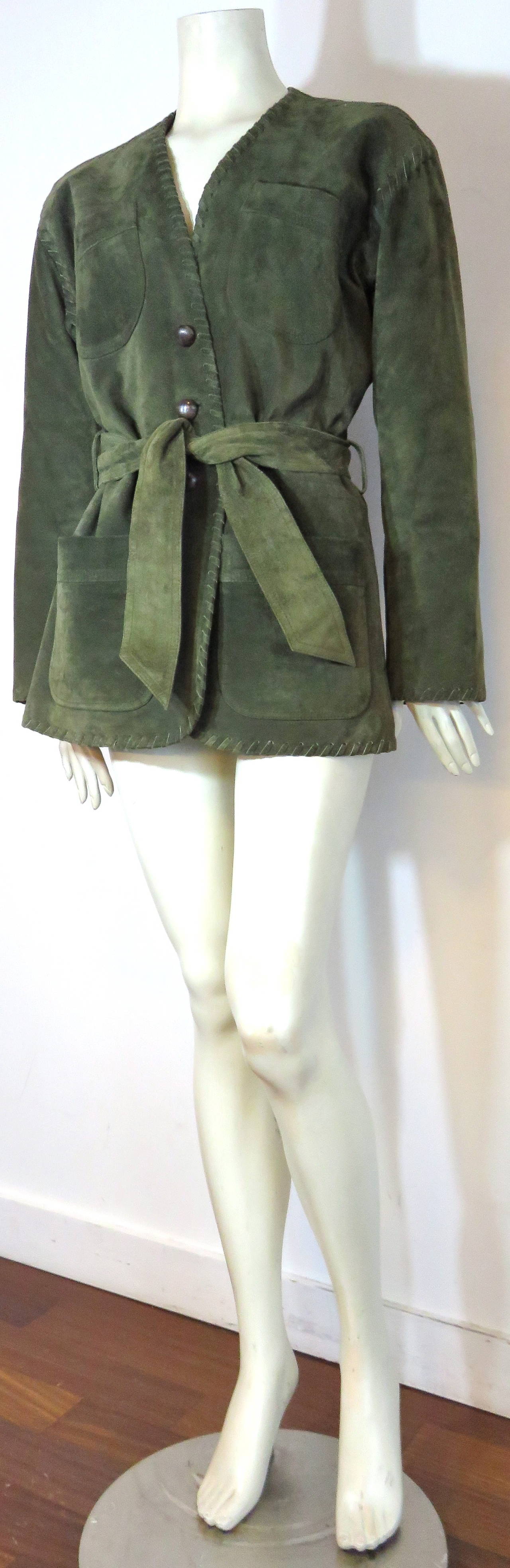 1970's YVES SAINT LAURENT Suede skin jacket & belt YSL In Good Condition For Sale In Newport Beach, CA