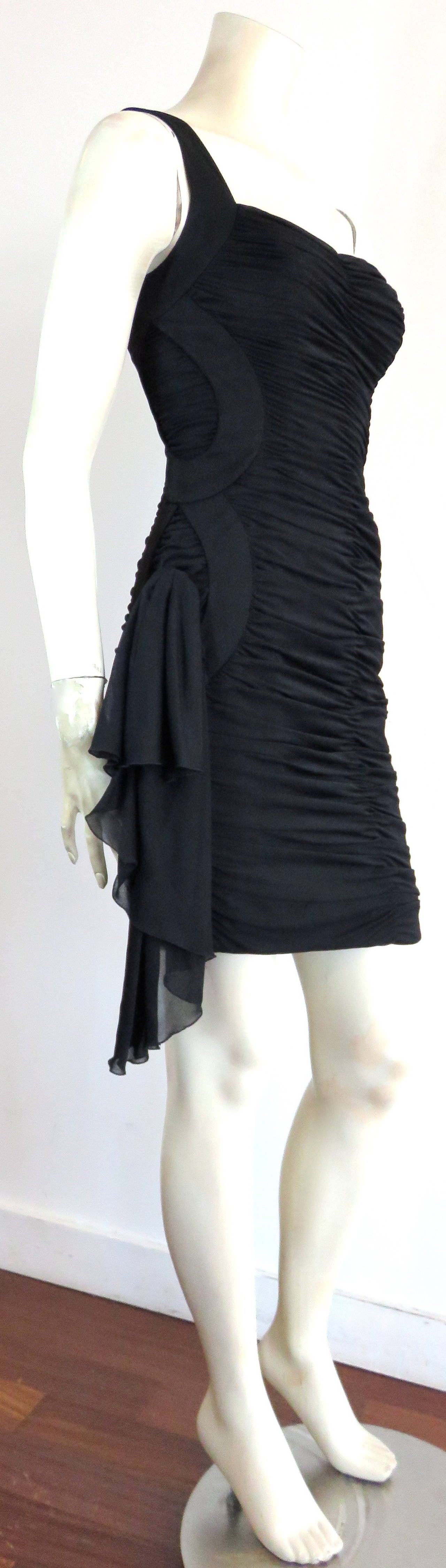Black 1980's LORIS AZZARO 'Three ring' ruché cocktail dress For Sale