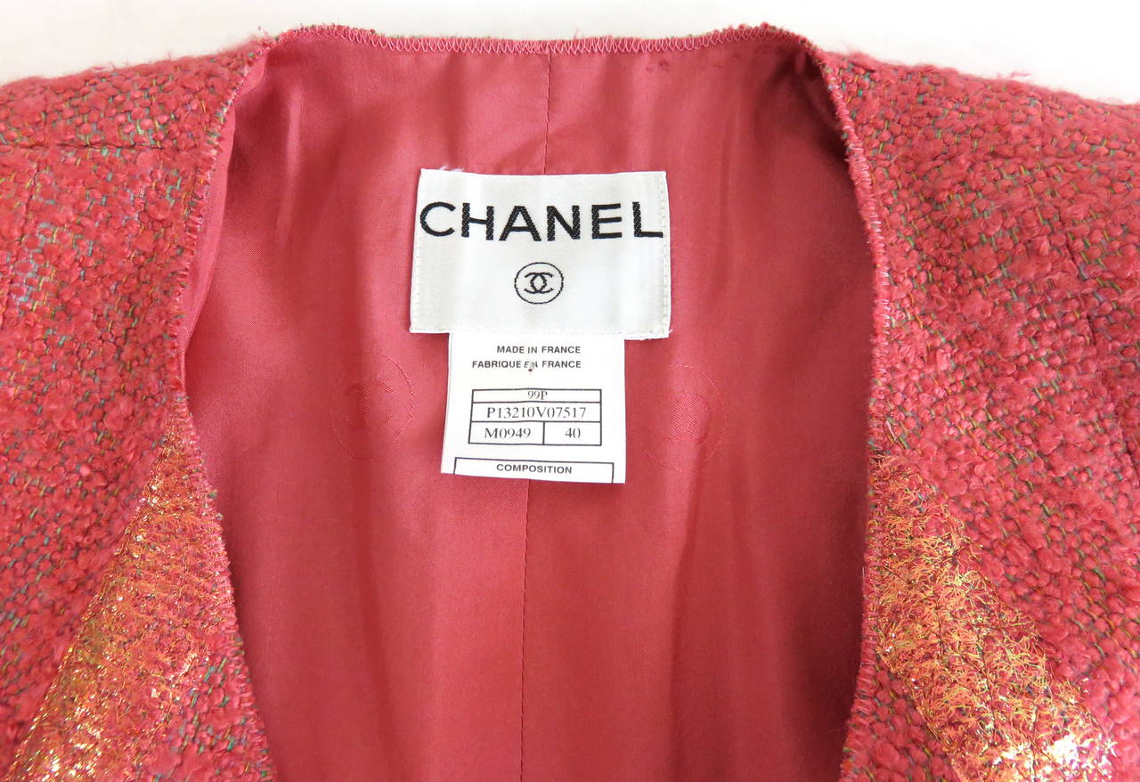 CHANEL PARIS Shine stripe bouclé 2pc. skirt suit For Sale 5