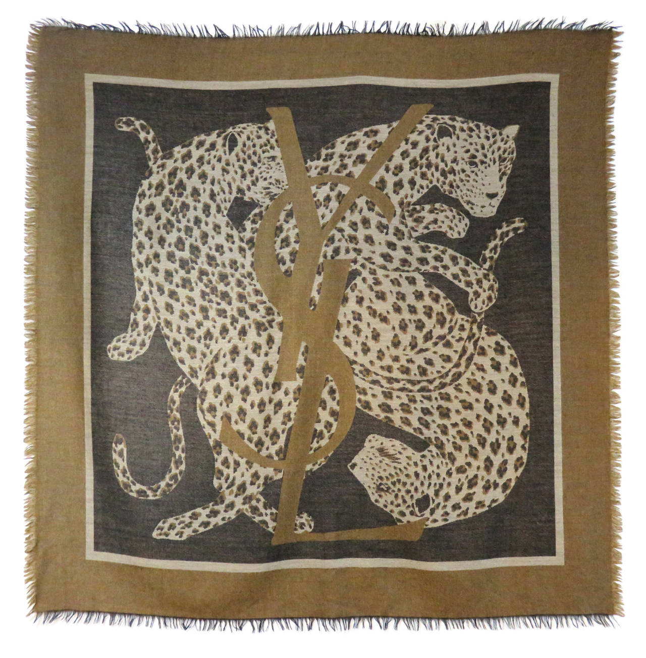 1980's YVES SAINT LAURENT Oversized 55" Challis scarf blanket wrap YSL