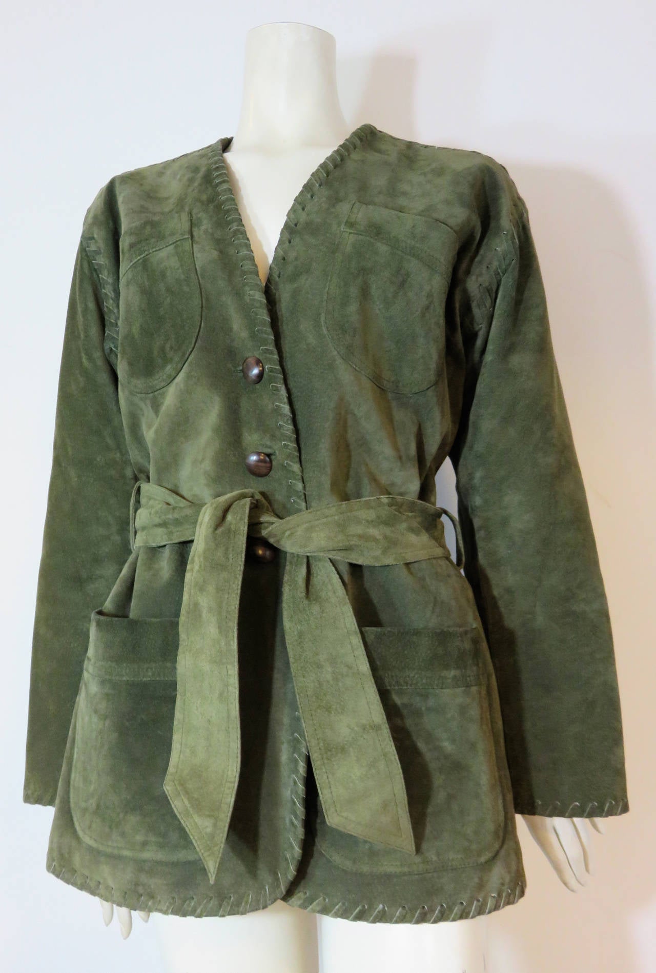 Women's 1970's YVES SAINT LAURENT Suede skin jacket & belt YSL For Sale