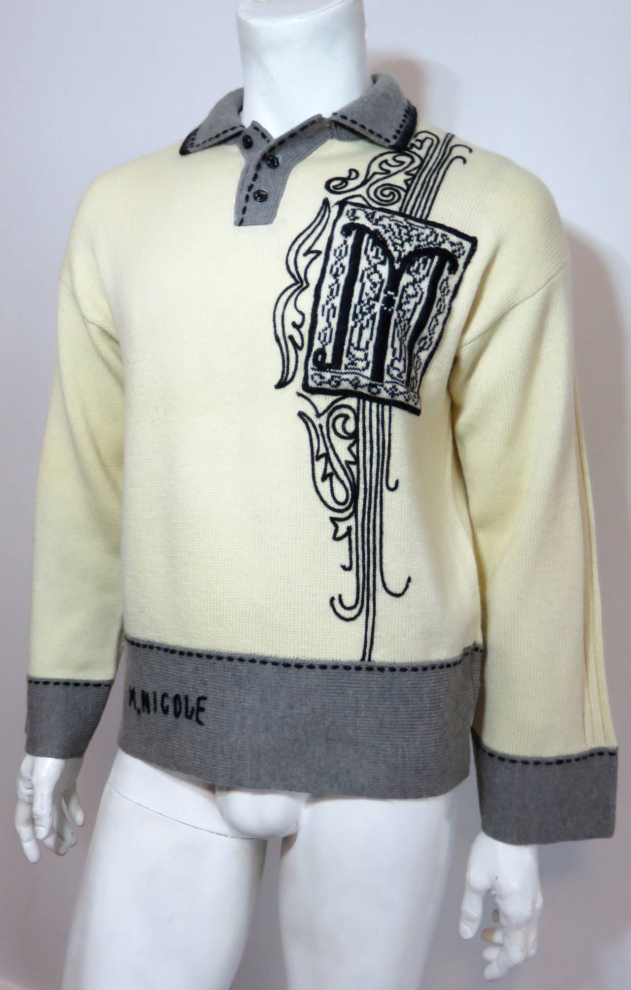 Gray 1980's MATSUDA JAPAN Men's M. Nicole 'Letterman' sweater For Sale