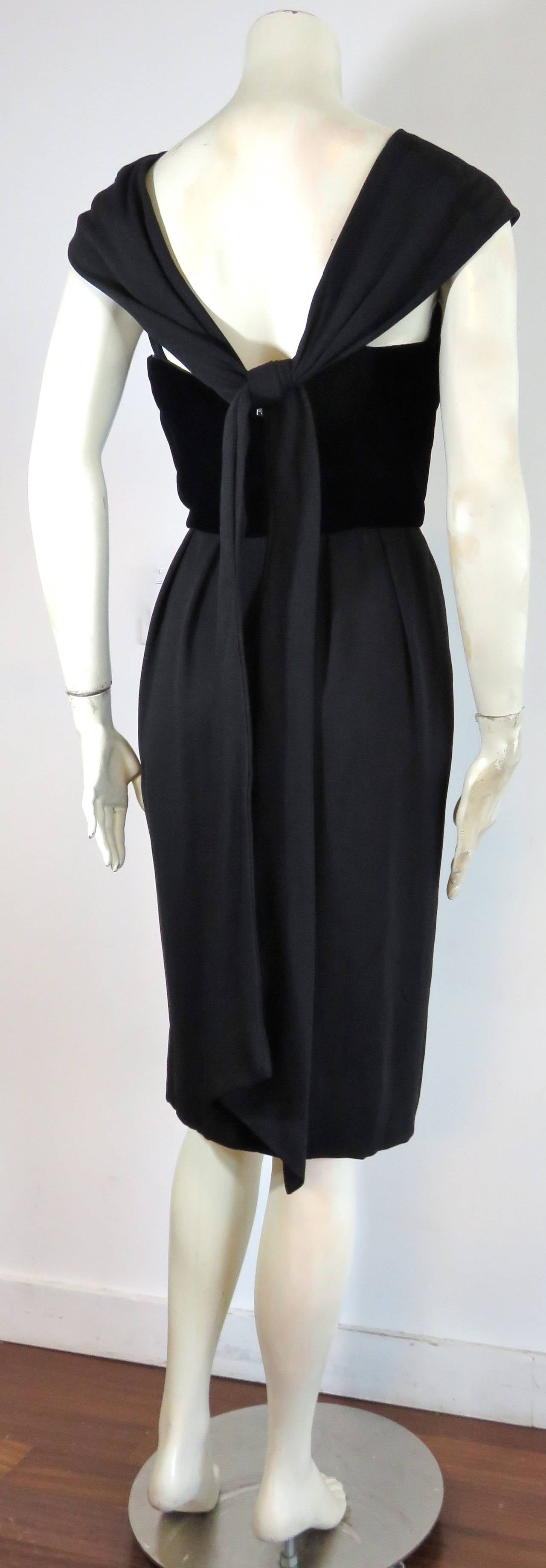 Black 1960's LUIS ESTEVEZ Crepe & velvet cocktail dress For Sale