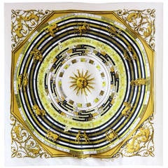 HERMES PARIS "Dies et Hore" Astrology/Zodiac silk scarf Jackie O