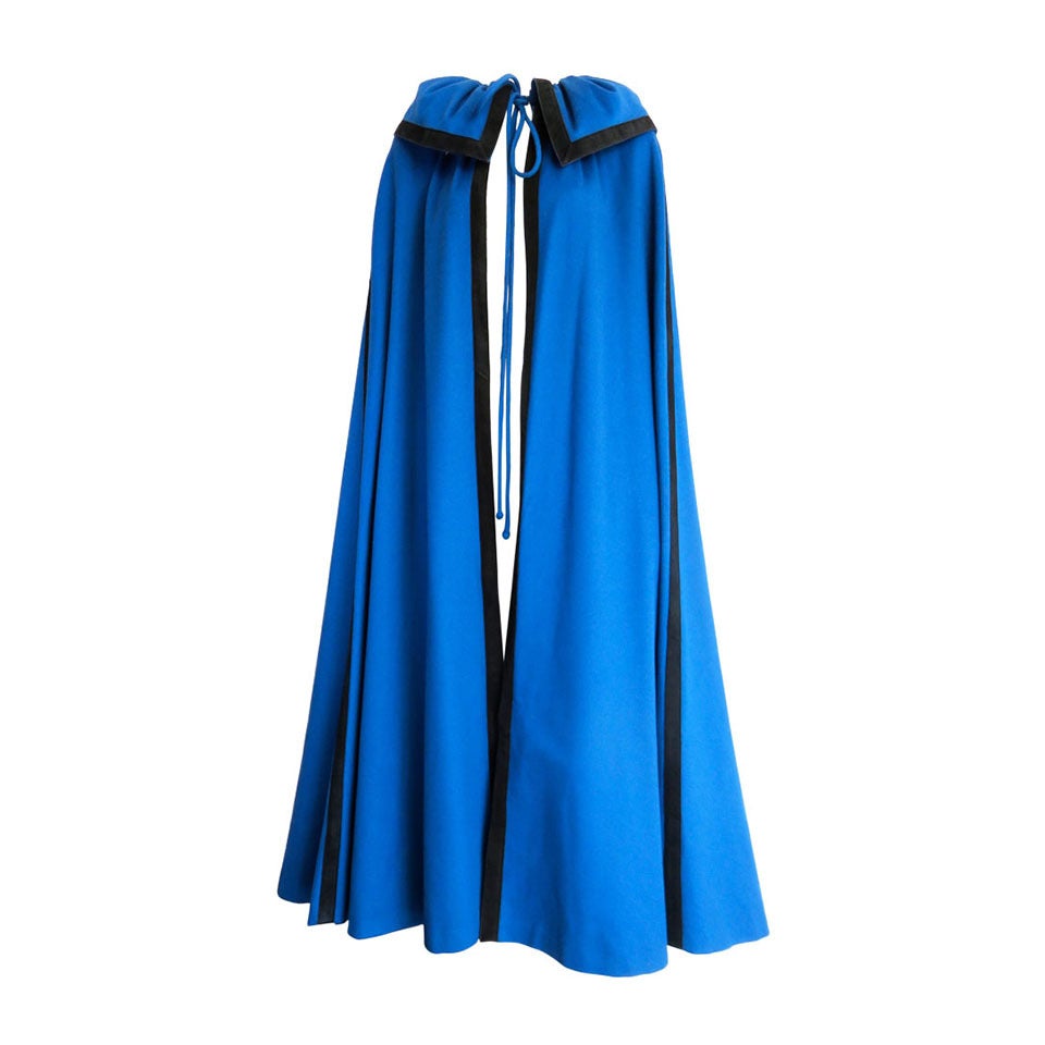 1970's CHRISTIAN DIOR Blue wool & black suede cape