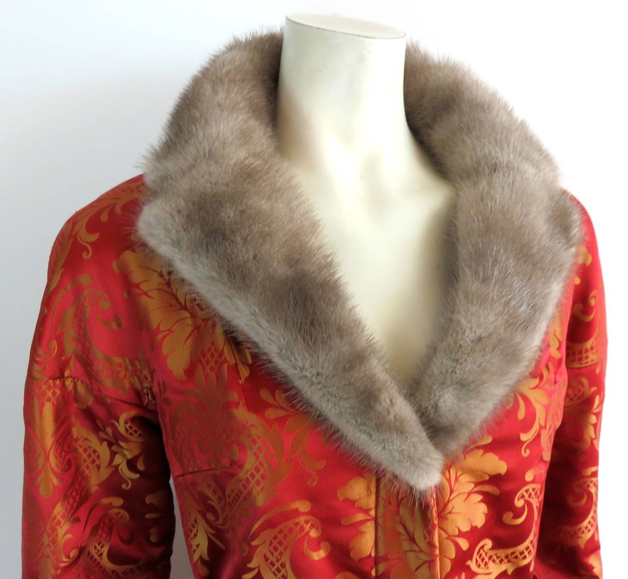 Red DOLCE & GABBANA Silk damask & mink 2pc. coat & skirt set