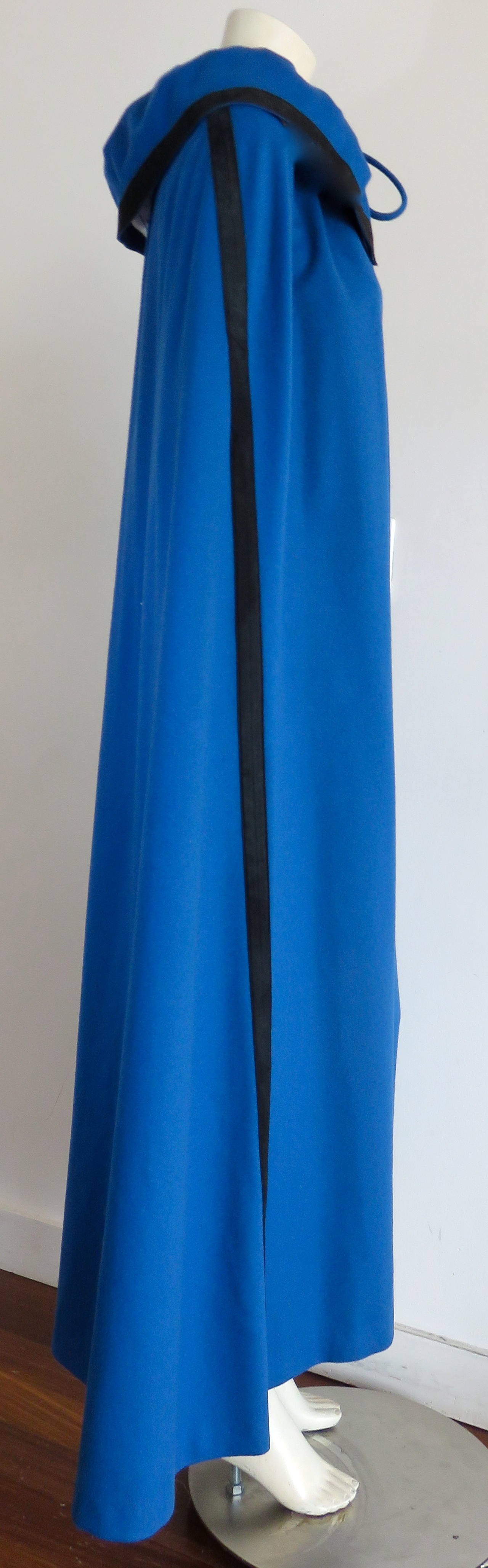1970's CHRISTIAN DIOR Blue wool & black suede cape 3