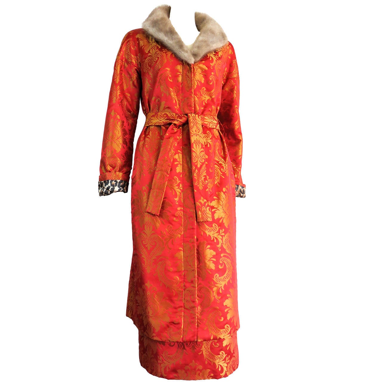 DOLCE and GABBANA Silk damask and mink 2pc. coat and skirt set at 1stDibs