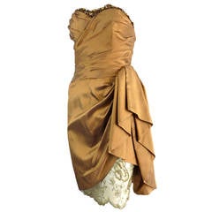 1980's PAUL-LOUIS ORRIER Beaded silk dupioni cocktail dress