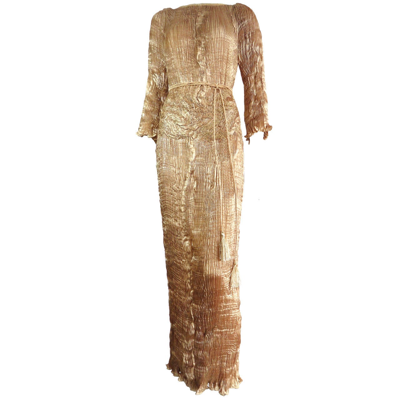 1980's PATRICIA LESTER Fortuny-pleated Delphos gown For Sale