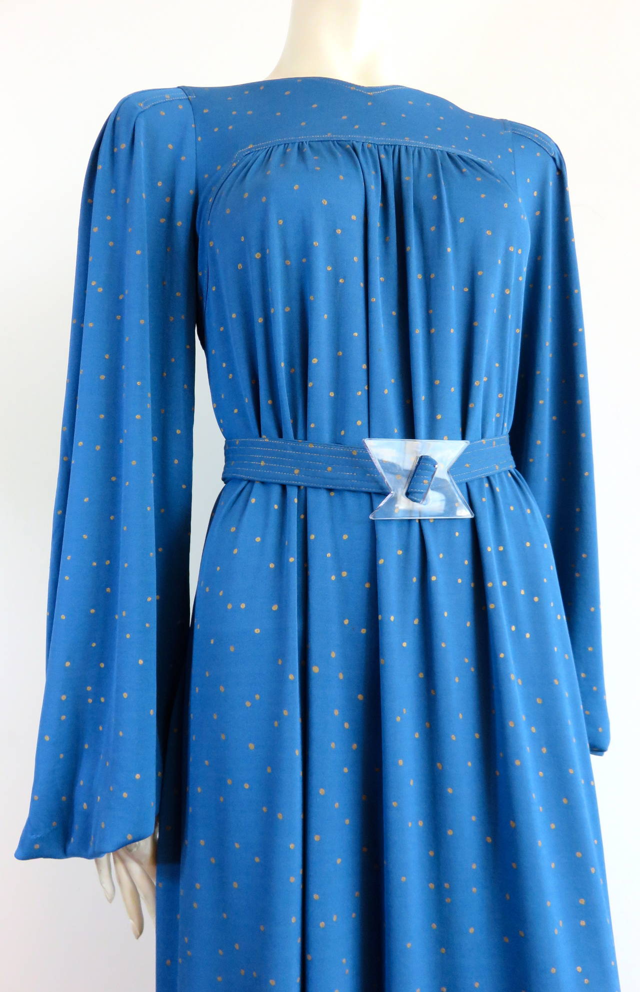 Blue 1970's JEAN MUIR Belted dress with provenance For Sale