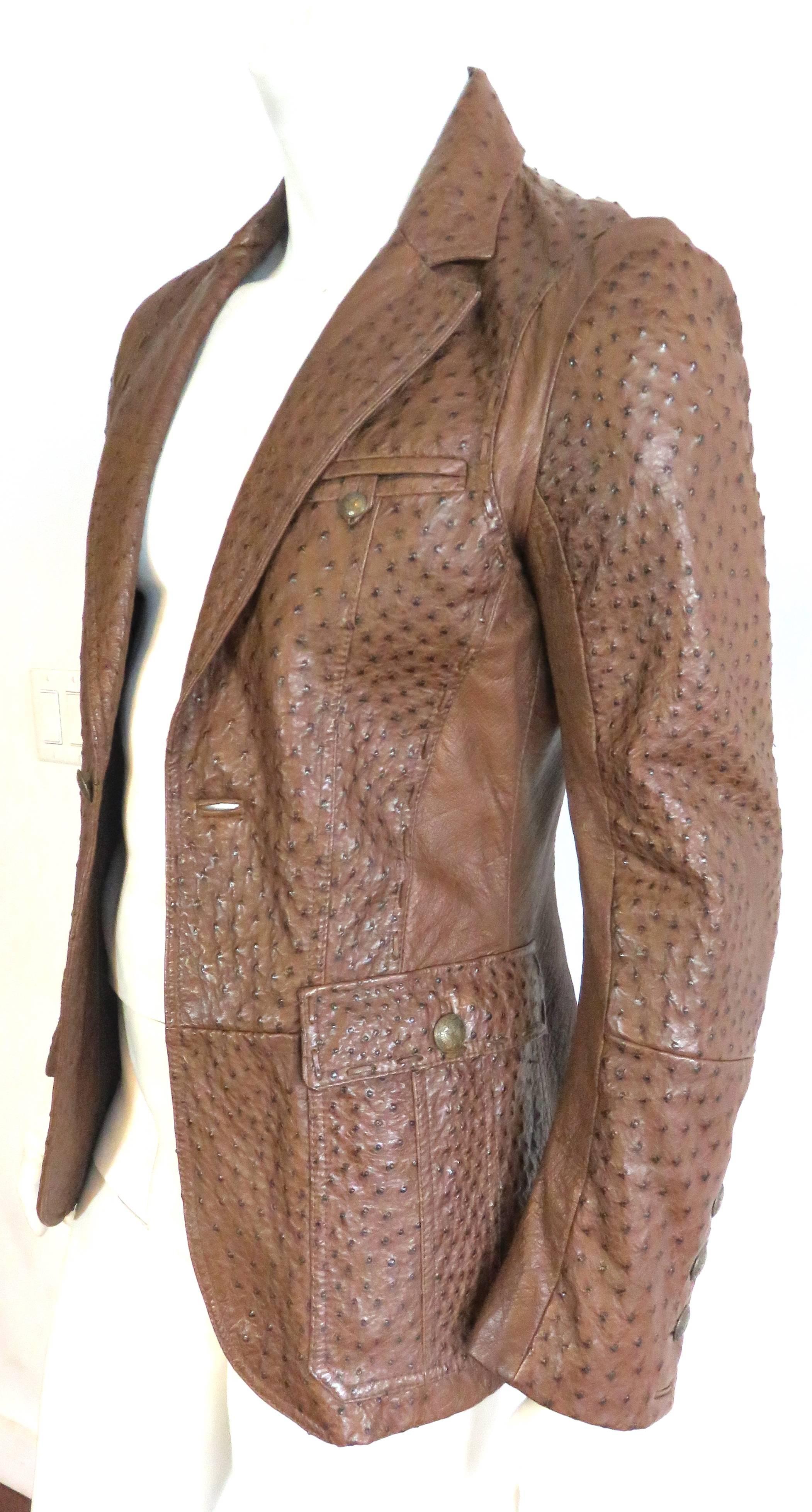 ROBERTO CAVALLI Men's cognac ostrich skin leather blazer jacket 1