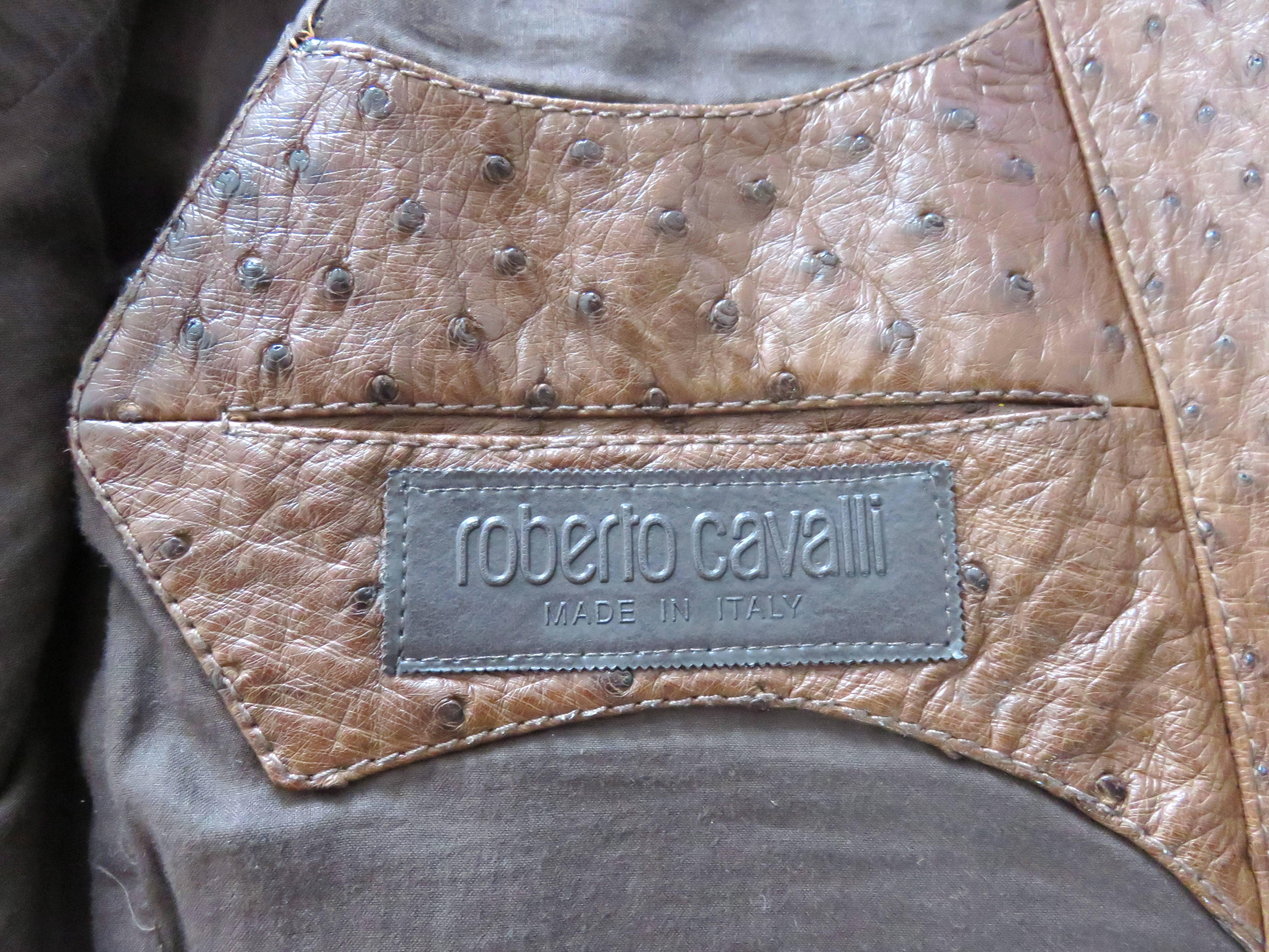 ROBERTO CAVALLI Men's cognac ostrich skin leather blazer jacket 2