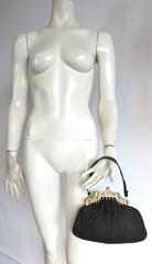 1940's NETTIE ROSENSTEIN Brown suede and metal evening bag purse