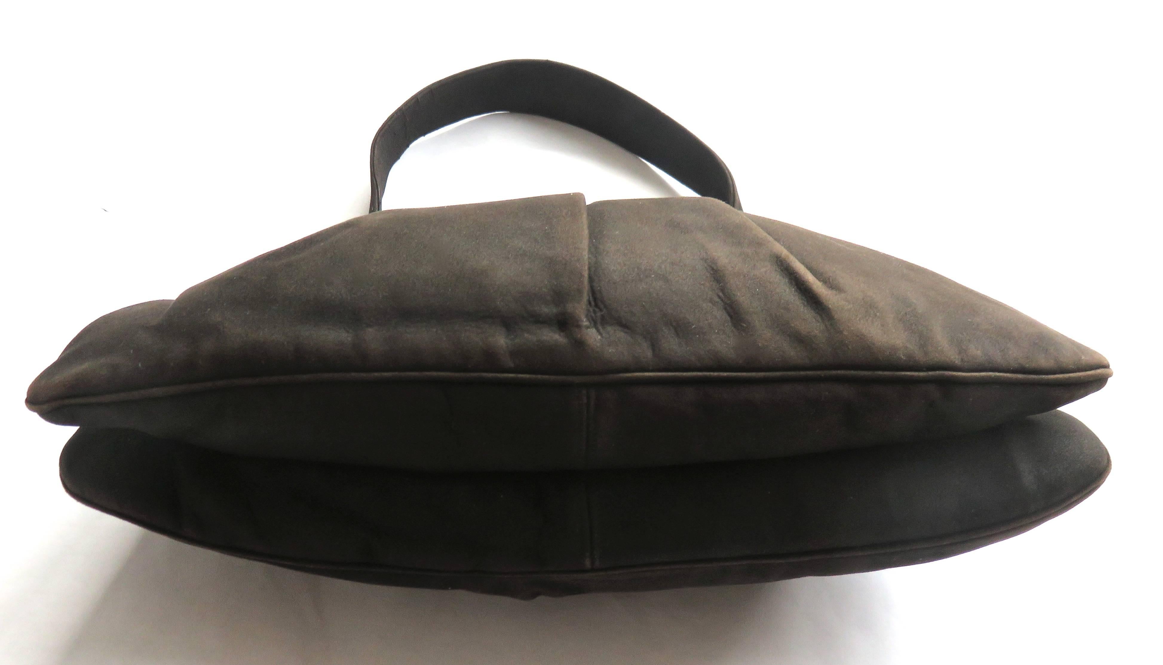 Women's 1940's NETTIE ROSENSTEIN Brown suede and metal evening bag purse For Sale